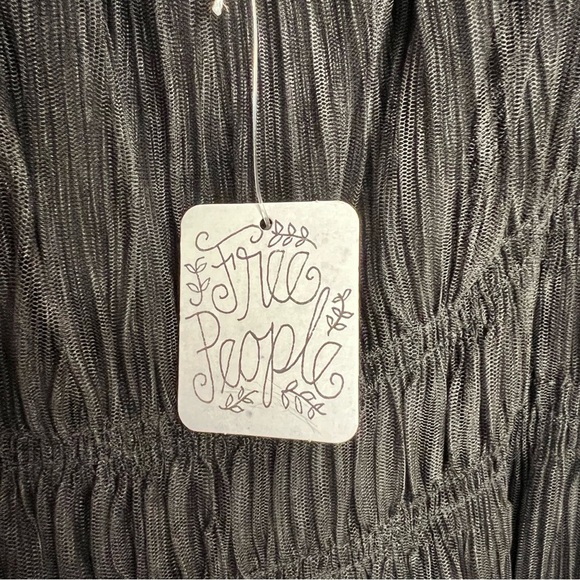 Free People Piper Ombre Midi Black Dress Women Size XS Mesh Puff Sleeve New - Picture 6 of 9